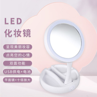 供應桌面摺疊鏡子 網紅LED化妝鏡 LED燈梳妝鏡細節雙面鏡