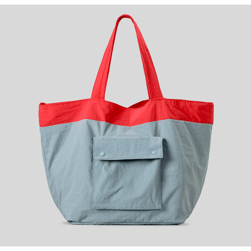 拼色慵懶風包包大容量托特包簡約輕便帆布手提包雙面可背通勤斜背包女