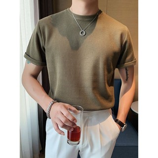 KK男裝 臺灣現貨 短袖 華夫格男士t恤短袖2025新款衣服高階感男裝冰絲薄款半袖夏季上衣