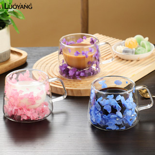 洛陽牡丹 真花雙層玻璃杯高顏值伴手禮咖啡杯高硼矽簡約杯子
