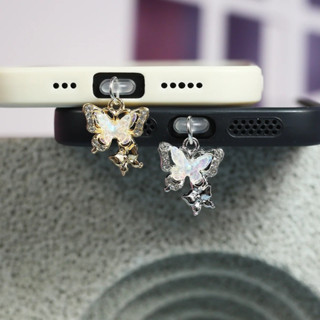 手機防塵塞 Mobile pendant 金色銀色雙蝴蝶手機防塵塞充電口堵頭吊墜蘋果華為Type-C安卓on sale3