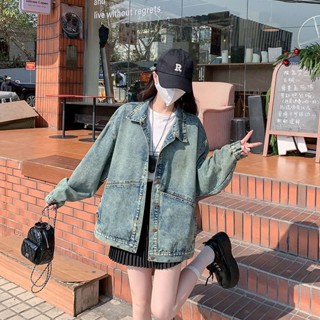 【HOT 本舖】 實拍~復古牛仔外套女春季新款韓版慵懶風寬鬆休閒夾克短上衣