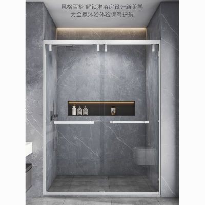 淋浴房家用白色一字型浴室不銹鋼淋浴隔斷玻璃浴屏乾濕分離推拉門