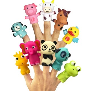 【安安】【現貨】兒童手指偶仿真軟硅膠恐龍卡通動物冰雪玩偶寶寶益智互動玩具套裝六一禮物