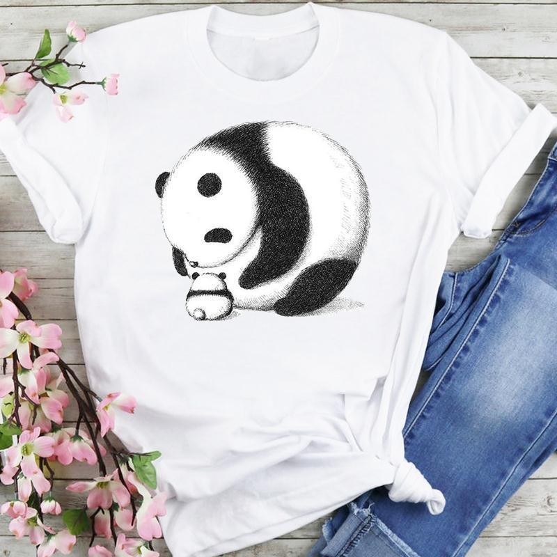 可愛熊貓動物女裝t恤親子裝可愛熊貓動物上衣t恤女moxuan888
