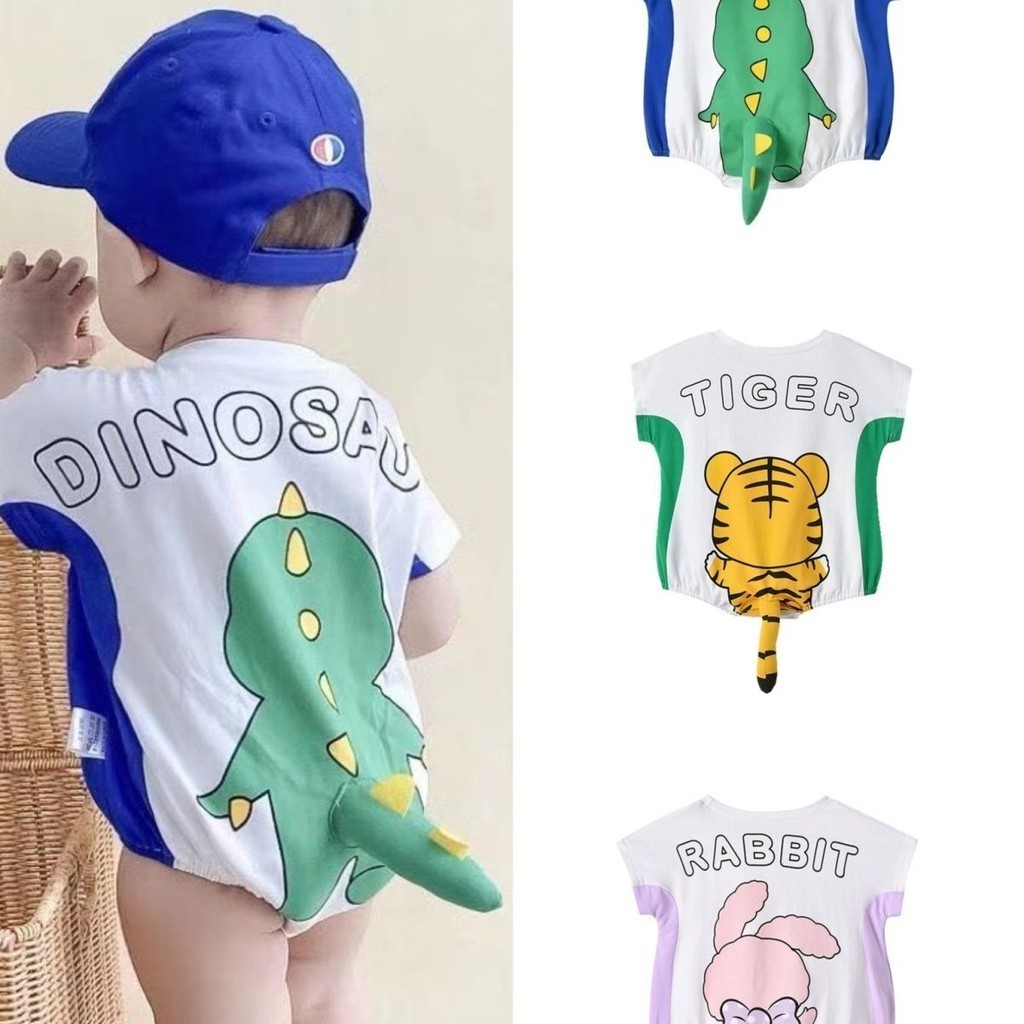 嬰兒衣服夏裝寶寶恐龍連身衣可愛超萌包屁衣背心哈衣薄款運動爬服