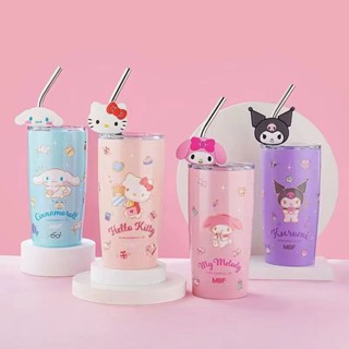 三麗鷗ins風吸管杯304不鏽鋼卡通保溫杯 hello Kitty真空雙層大容量保溫杯汽車杯 馬卡龍色史努比保溫杯便攜