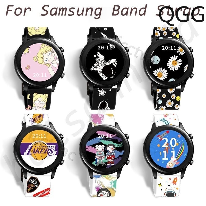 適用於 Samsung Galaxy Watch 4/3/Active/Active2 潮牌印花硅膠錶帶 適用三星手表