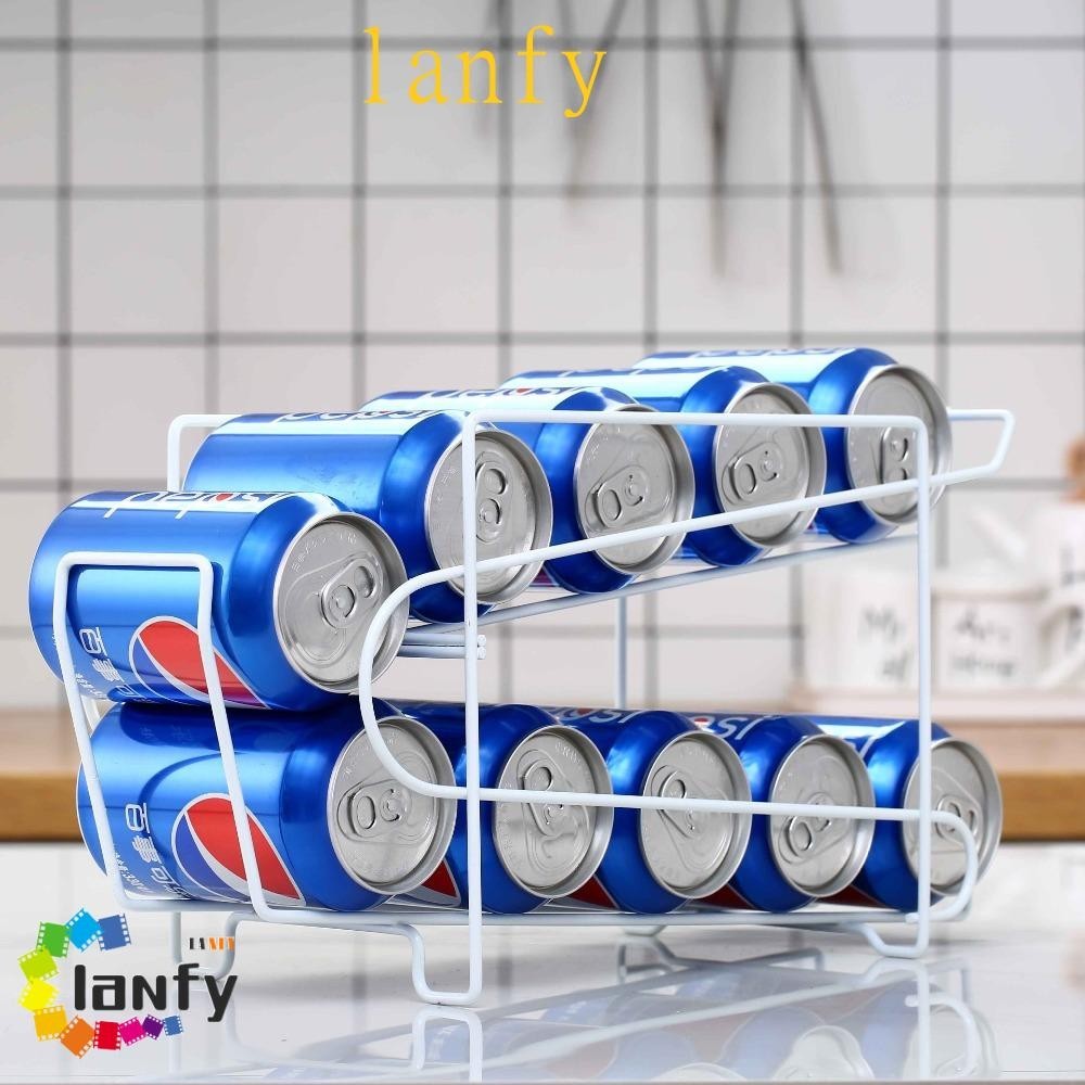 LANFY雙層飲料儲物架,鐵白色啤酒罐分配器支架,冰箱收納器整理擱板固體良好的承重能力桌面