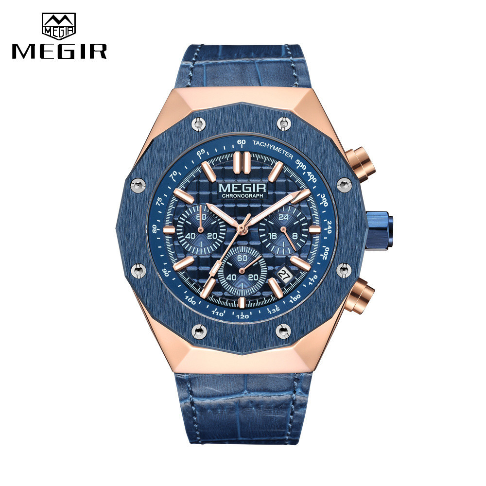Megir 2213 男士運動手錶豪華不銹鋼計時時鐘手錶夜光防水男士手錶