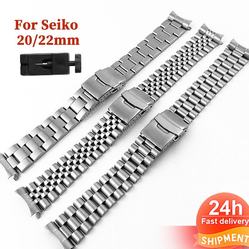 SEIKO 精工 SKX007 SKX009 SKX011 帶工具手鍊彎曲端的 20 毫米 22 毫米實心不銹鋼錶帶替換
