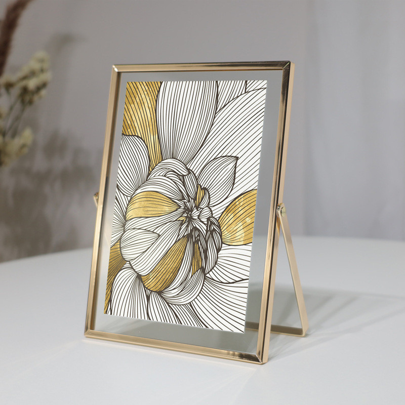 金屬相框擺件北歐家居飾品植物標本壓花裝飾diy乾燥花金色玻璃相框