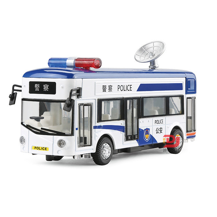 仿真合金巴士警車模型 兒童聲光回力公車玩具車擺件