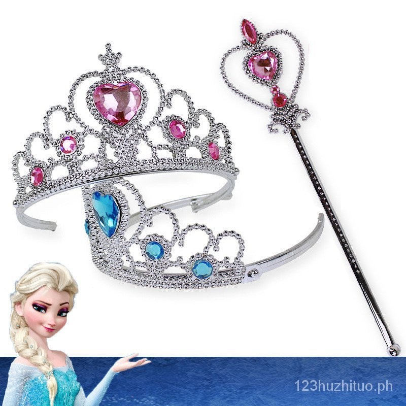 【皇冠魔法棒】卡通冰雪奇緣愛莎公主髮箍 電鍍點鑽皇冠權杖套裝