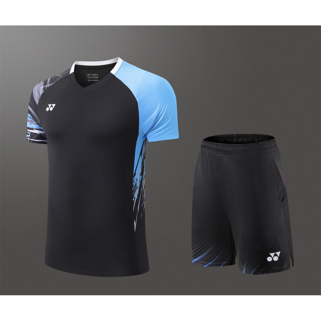 2024新款yy羽毛球乒乓球服速乾透氣訓練比賽運動衫套裝2097(襯衫+短褲)