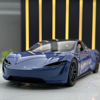 現貨速發XLG合金車模1:24特斯拉R敞篷跑車聲光回力玩具車音樂模型擺件收藏