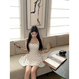 【桃喜Rich現貨】法式波點吊帶洋裝 無袖連衣裙女 春季新款抹胸a字裙 收腰顯瘦裙子 甜美風短洋 約會洋裝 韓系洋裝