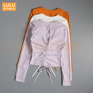 LULU【美背瑜伽服】自帶胸墊 抽繩調節 修身打底衣女 健身上衣 運動長袖 皮拉提斯 空中瑜珈服 運動服飾 長袖瑜珈服