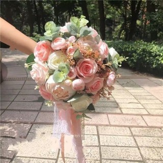 特價 粉白玫瑰手捧花新娘結婚登記領證仿真花拍照婚紗攝影婚禮花束玫瑰花束 香皂花 仿真花 生日禮物 情人節 交換禮物