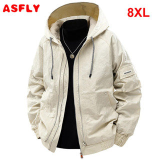 ASFLY 風衣夾克男 8XL 加大碼工裝夾克男時尚休閒連帽外套露營夾克大碼 8XL
