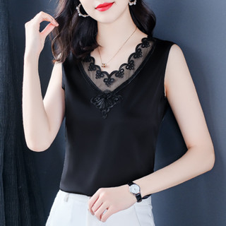 【HOT 本舖】 洋氣時尚蕾絲吊帶背心外穿夏季女裝寬鬆大碼胖mm內搭v領無袖上衣