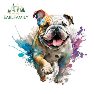 Earlfamily鬥牛犬塗鴉帶花車貼個性有趣防水jdm貼花適用於摩托車衝浪板筆記本電腦行李箱