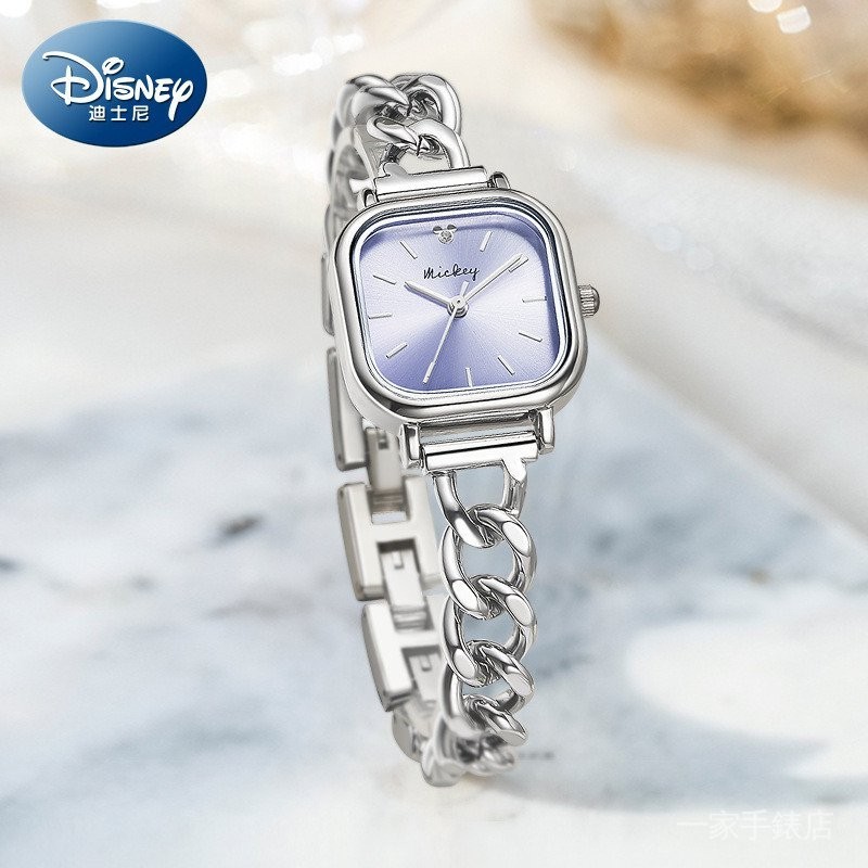 【現貨秒發】Disney/迪士尼 米奇鏈式精簡約小方表女士石英錶319 XHSO