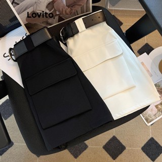 Lovito 女休閒素色口袋裙 LNE52292