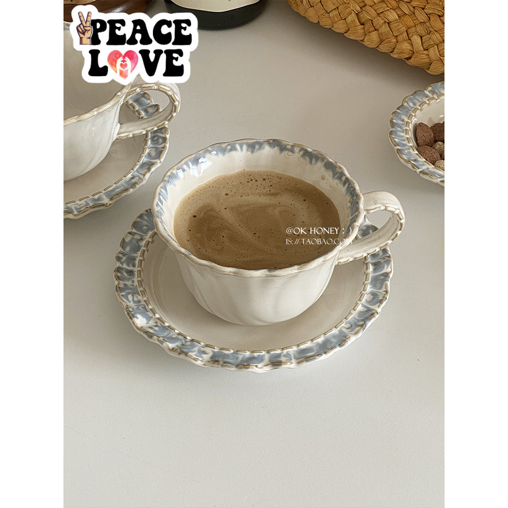 🍻PEACE酒吧🍻宮廷風煙藍系列下午茶陶瓷咖啡杯碟有格調紅茶咖啡牛奶杯子