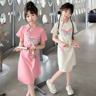 420女童裙子2024裝兒童新中式漢服T恤裙小女孩國風洋裝傑娜星材質/材質：其它/其它件數：單件袖長：短袖領