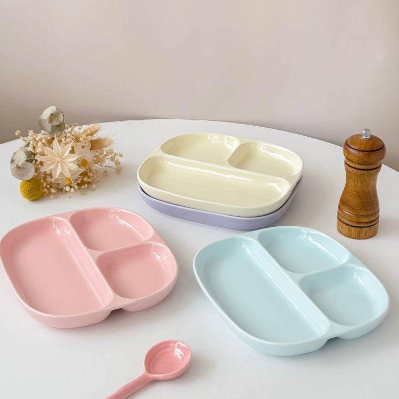 陶瓷分餐盤減脂盤子分格餐盤陶瓷顏值早餐家用一人食三格餐具