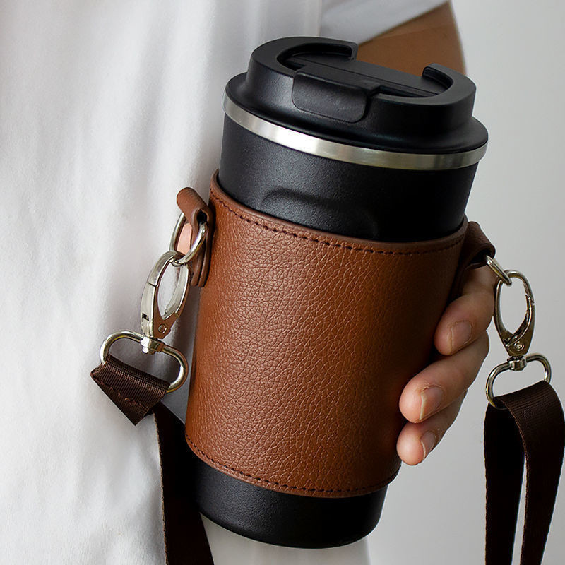 【全場客製化】【飲料杯套】杯套 可印LOGO 便攜 外帶茶杯贈品打包咖啡杯手提斜挎揹帶 皮革 保護套