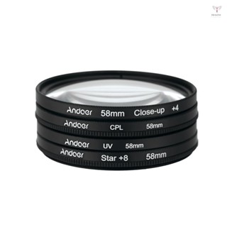 Andoer 58mm UV+CPL+特寫+4 +Star 8 點濾鏡圓形濾鏡套件圓形偏光濾鏡微距特寫星形 8 點濾鏡帶