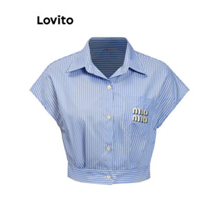 Lovito 學院 女式條紋刺繡襯衫 L86ED078