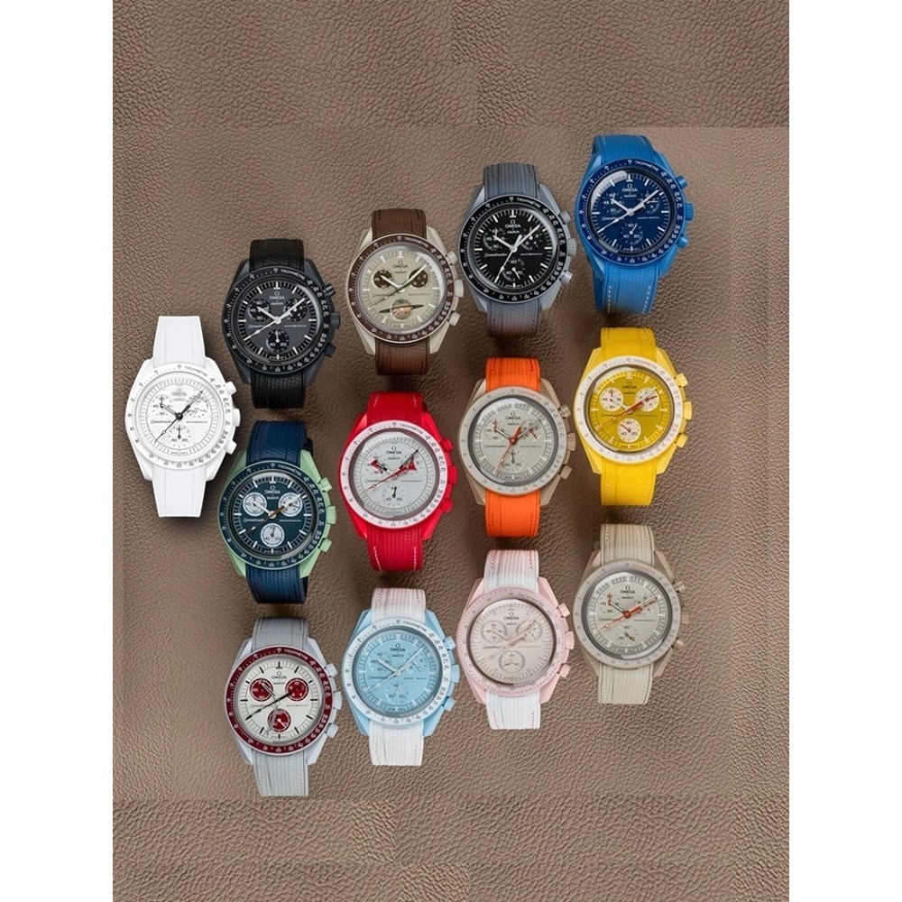 適Omega×swatch snoopy錶帶加線矽膠歐米茄聯名斯沃琪史努比錶帶