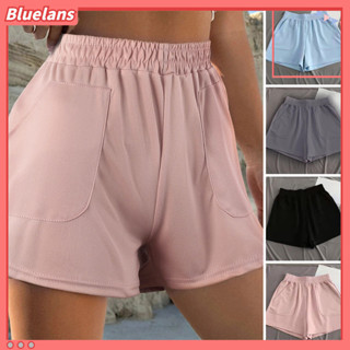 [BL]夏季高腰鬆緊腰帶女運動短褲純色闊腿寬鬆短褲女裝
