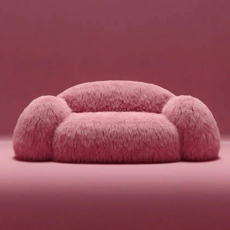 【限時免運✨廠家直銷】 意式網紅粉色沙發 長毛絨雪人懶人沙發 極簡毛毛蟲單人沙發 小戶型雙人沙發