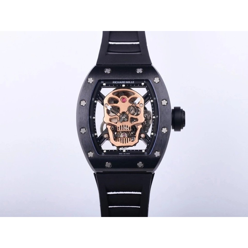 頂級 JB廠陀飛輪男表 理查男士系列RM52-01拉絲陶瓷殼骷髏頭機械橡膠錶帶手錶 49.8*44.4*16.4mm 4