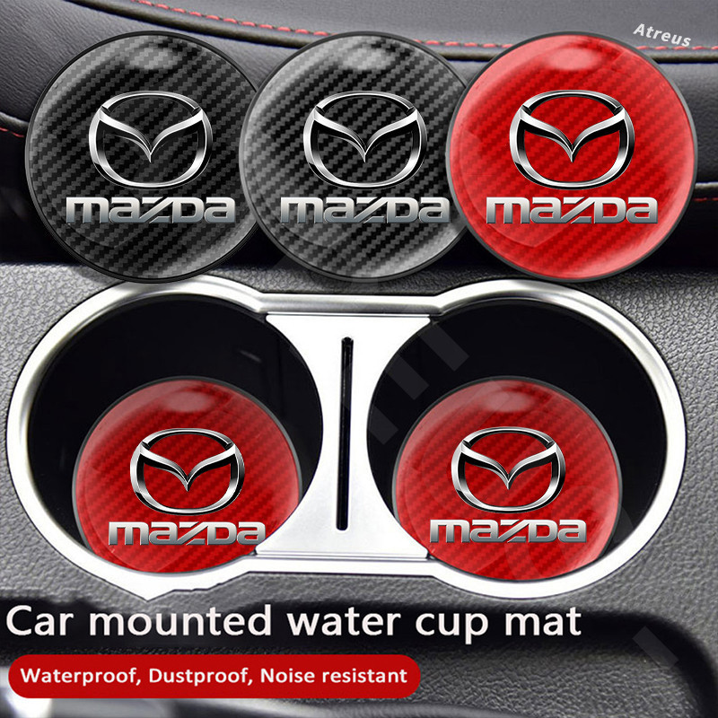 MAZDA 1 件馬自達碳纖維汽車杯架杯墊圓形杯架防滑杯墊適用於馬自達 2 3 CX5 CX30 CX8 CX3 馬自達