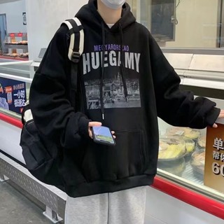 【HOT 本舖】男裝 S-3XL 連帽加絨衛衣男 春秋季新款 潮牌ins 寬鬆 港風上衣 韓版潮流外套 衣服