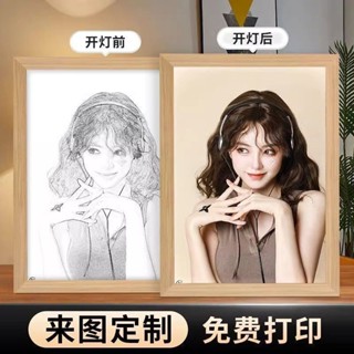 曉芳生活館、、照片定製素描燈光畫裝飾畫床頭小夜燈擺件送女朋友情人節新年禮物