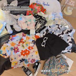 睿睿豬 2025夏季現貨 男童套裝孩子寶寶夏裝男童薄款碎花襯衫短袖印花沙灘兒童 男童襯衫套裝