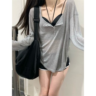 《SSH》女生小衣櫥 S-XL 防曬長袖t恤女 春夏薄款 寬鬆外搭 設計感小眾上衣 女裝 短版 衣服 長袖