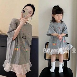 臺灣出貨🌟韓國女童洋裝 親子裝 兒童洋裝 大童洋裝 母女裝 夏季中大童連衣裙 兒童短袖T恤裙 母女洋裝 中長款寶寶洋裝