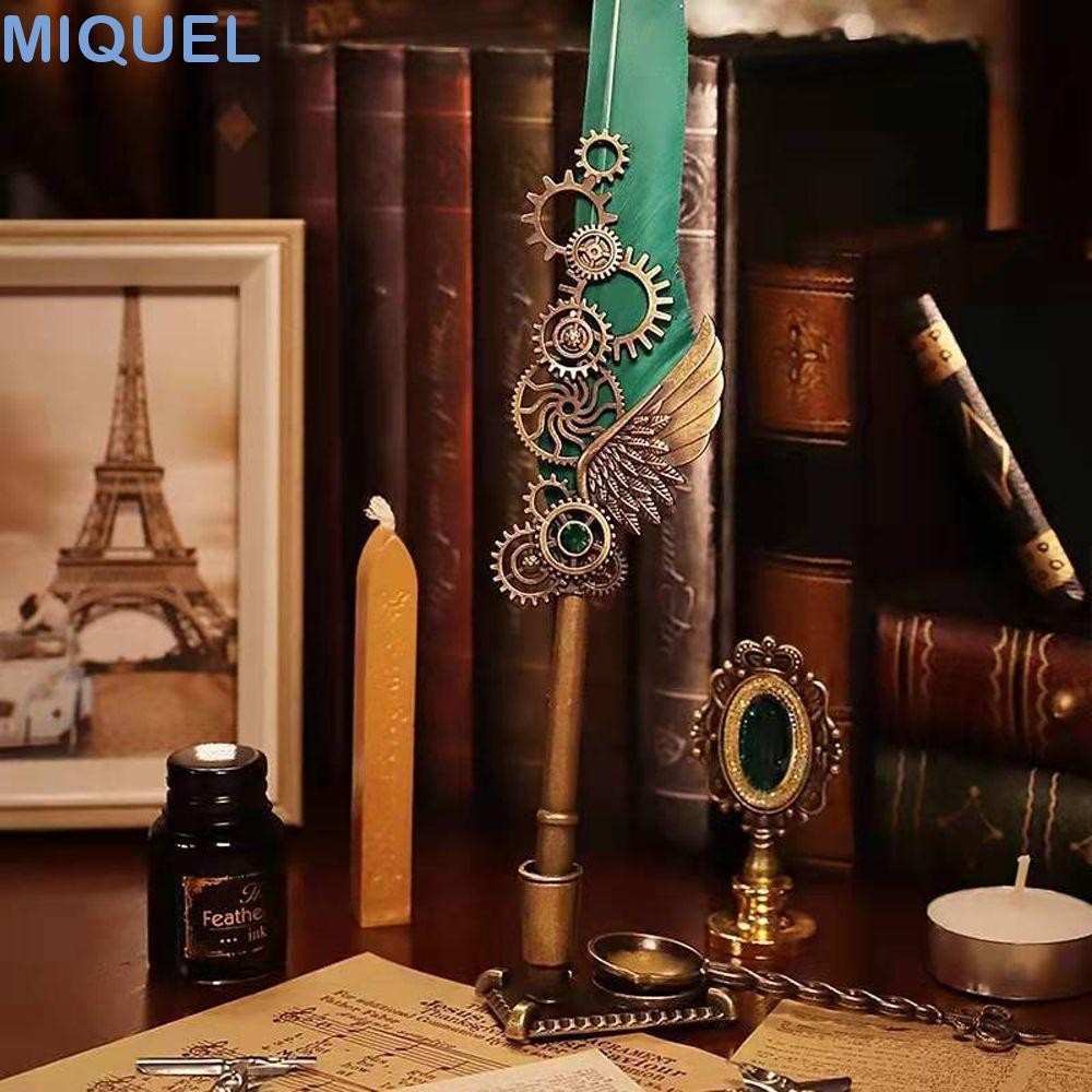 MIQUEL羽毛筆套裝便攜式結婚禮物灑金辦公用品雕刻筆架底座鋼筆套裝古董書法蘸水書寫蘸筆