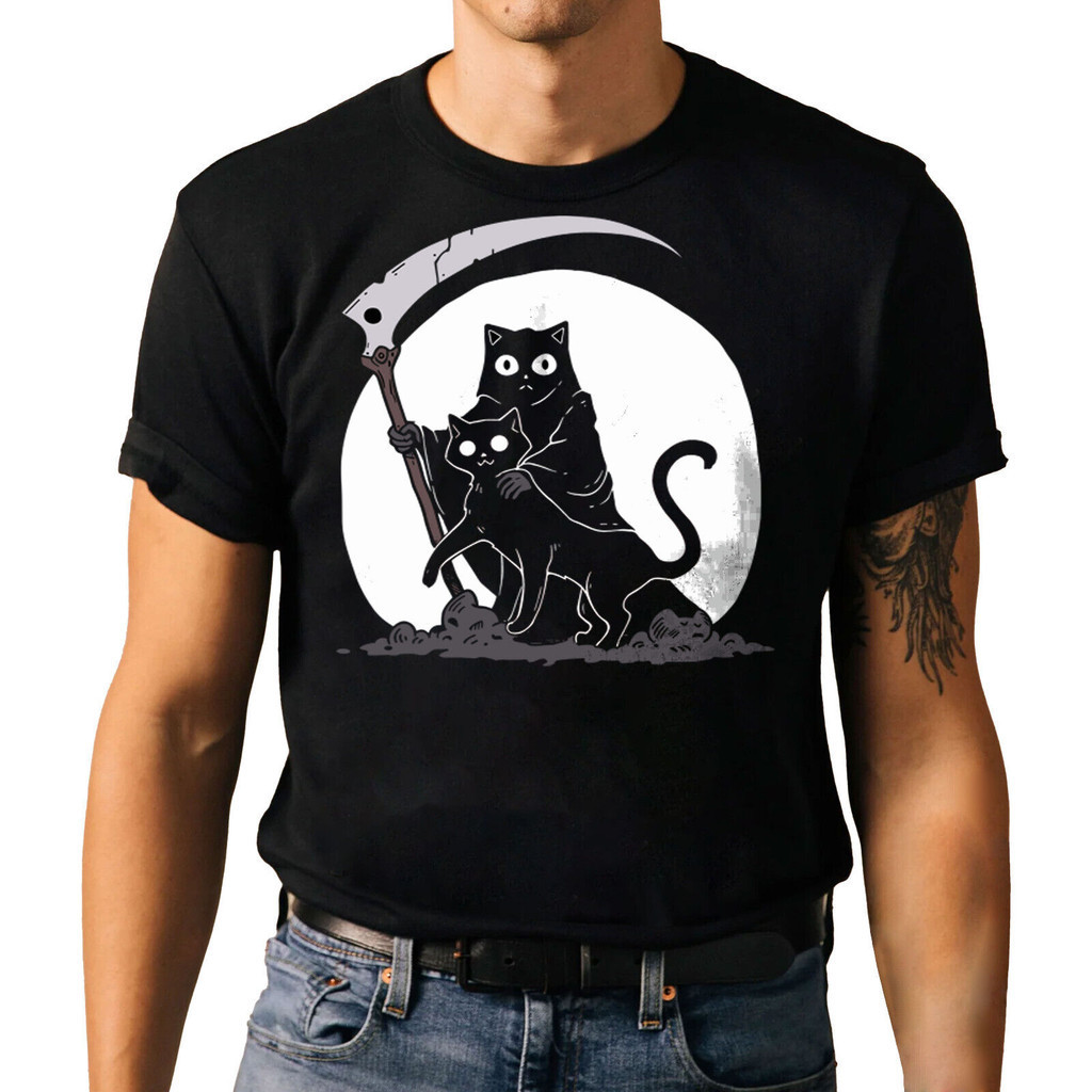 幽靈黑貓死亡萬聖節 T 恤幽靈萬聖節服裝 T 恤