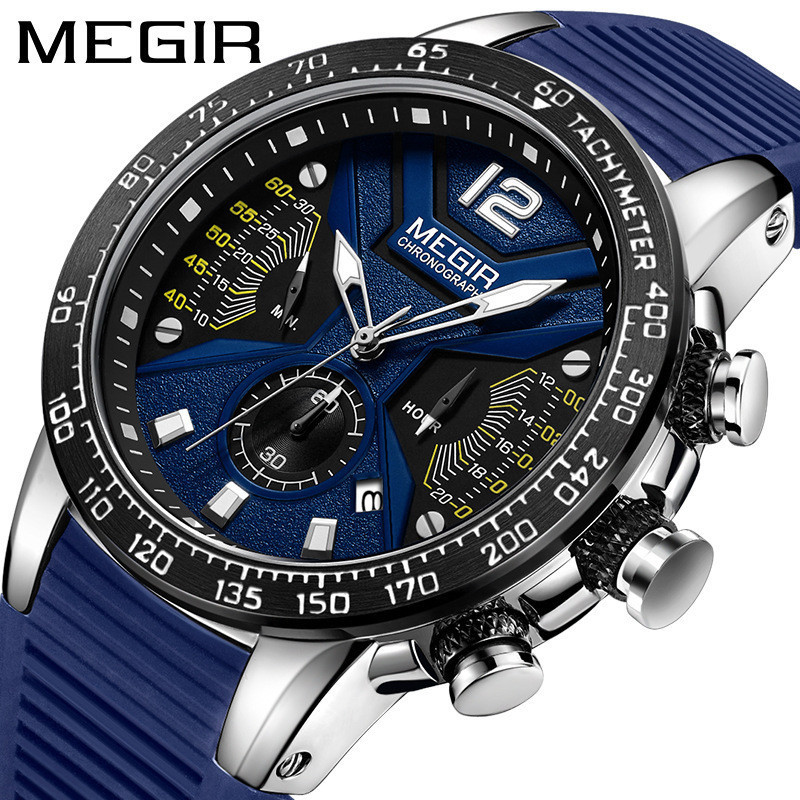 MEGIR/美格爾多功能男士手錶計時防水時尚運動夜光石英錶方勝鐘錶