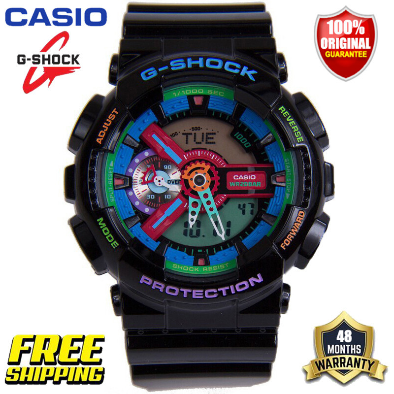 G-shock 男士運動手錶 GA110 雙時間顯示防水防震防水世界時間 LED 燈 Gshock 男士男孩運動愛好者手