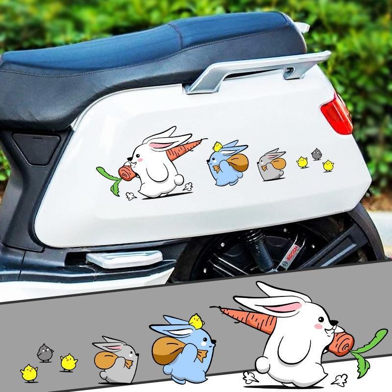 卡通小兔子跨境汽車電動車摩託車貼紙創意可愛車貼遮擋劃痕車身貼