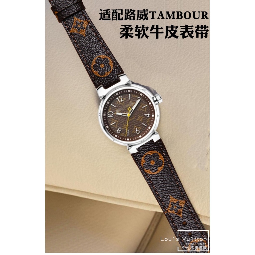 【替換錶帶】適配LV錶帶路易威登Tambour系列運動橡膠老花手錶帶男女凸口藍色